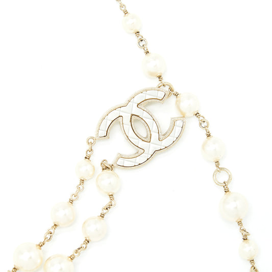 Chanel Pearl Waist Chain Belt With CC Logo Drop Light Gold Tone