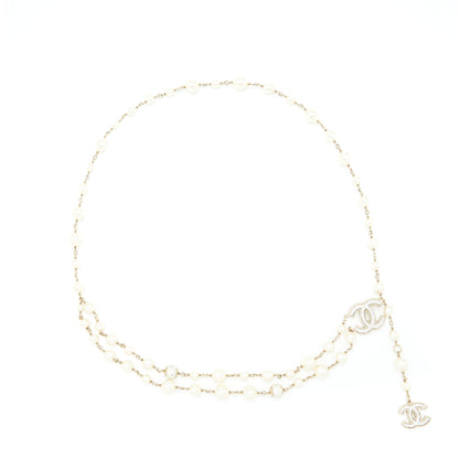 Chanel Pearl Waist Chain Belt With CC Logo Drop Light Gold Tone