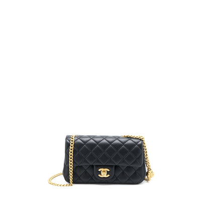 Chanel 23S Camellia Chain Mini Rectangular Lambskin Black Brushed  (Microchip)