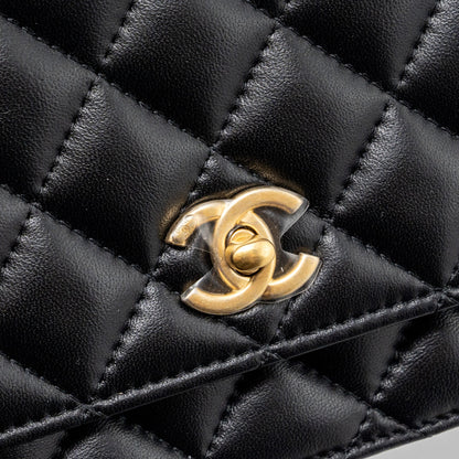 Chanel 23k Pearl Crush Wallet On Chain Lambskin Black  (Microchip)