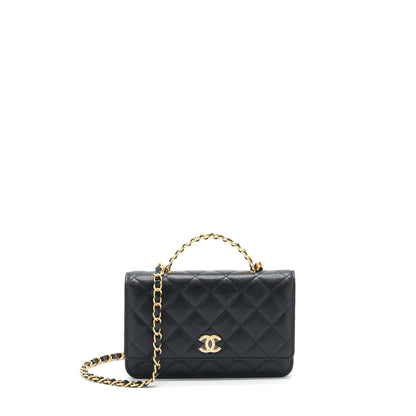 Chanel 22S Logo Top Handle Wallet On Chain Caviar Black