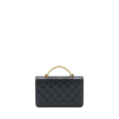 Chanel 22S Logo Top Handle Wallet On Chain Caviar Black
