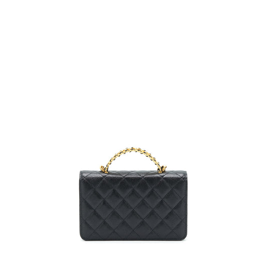 Chanel 22S Logo Top Handle Wallet On Chain Caviar Black