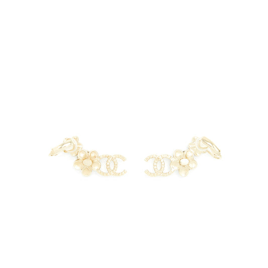 Chanel Crystal CC With Black And White Flowers Earrings L