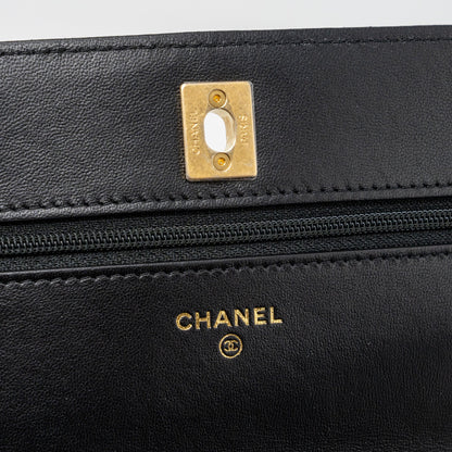 Chanel 23k Pearl Crush Wallet On Chain Lambskin Black  (Microchip)