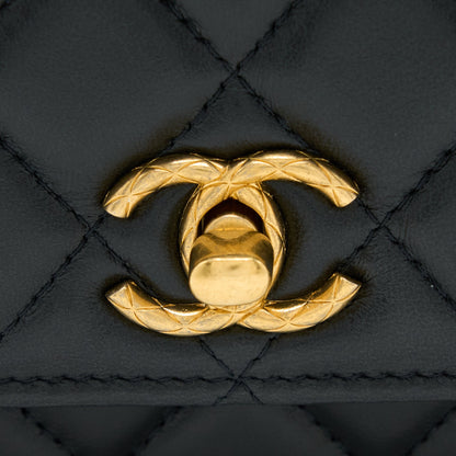 Chanel 22K Gold Pillar Wallet On Chain Lambskin Black