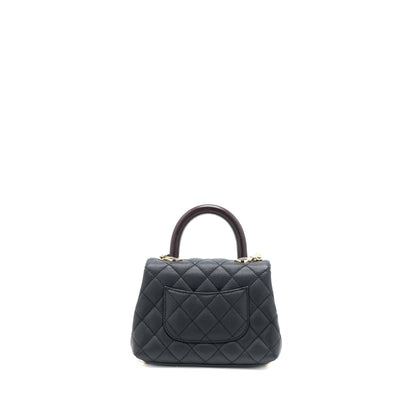 Chanel Mini Coco Handle Caviar Black/Burgundy Handle L