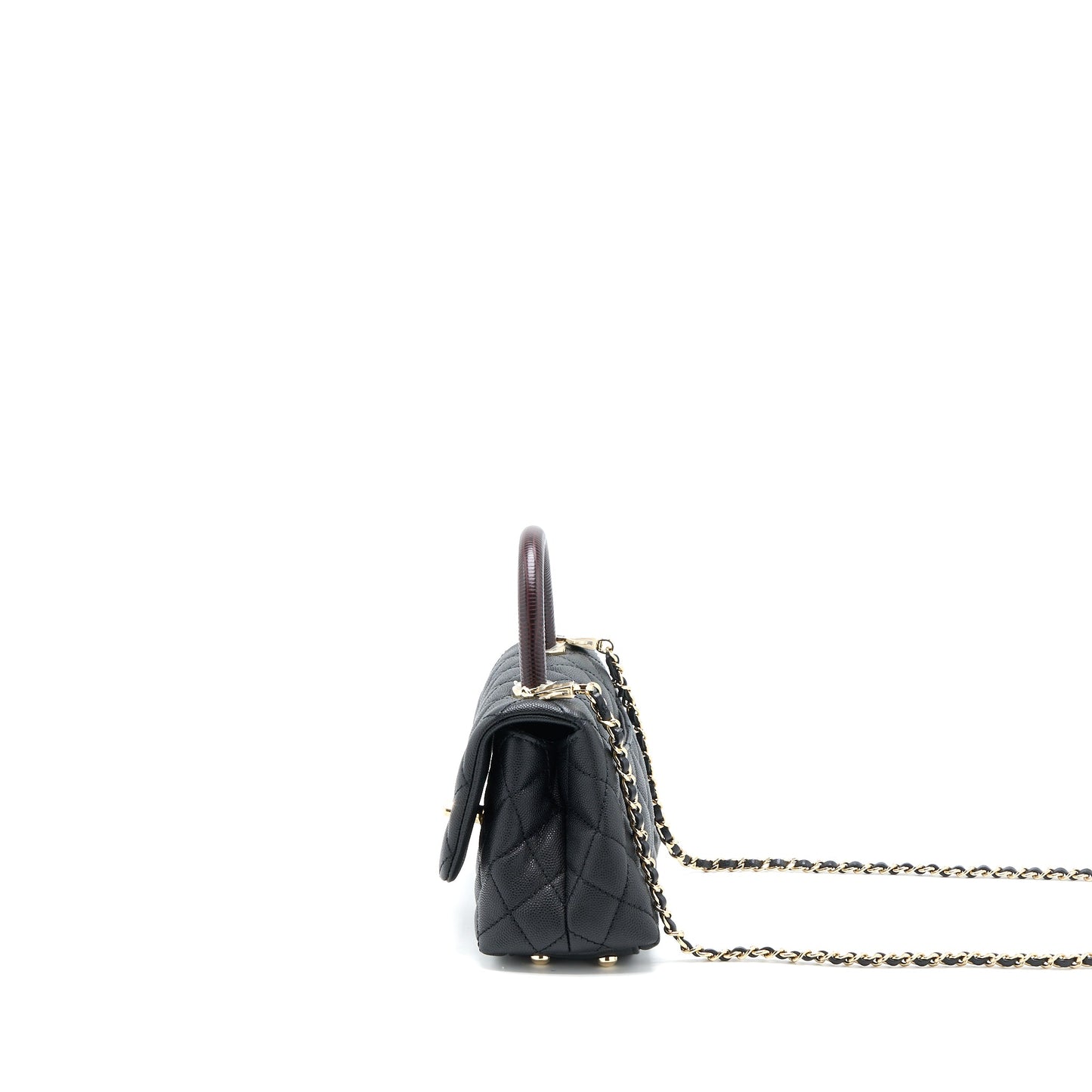Chanel Mini Coco Handle Caviar Black/Burgundy Handle L