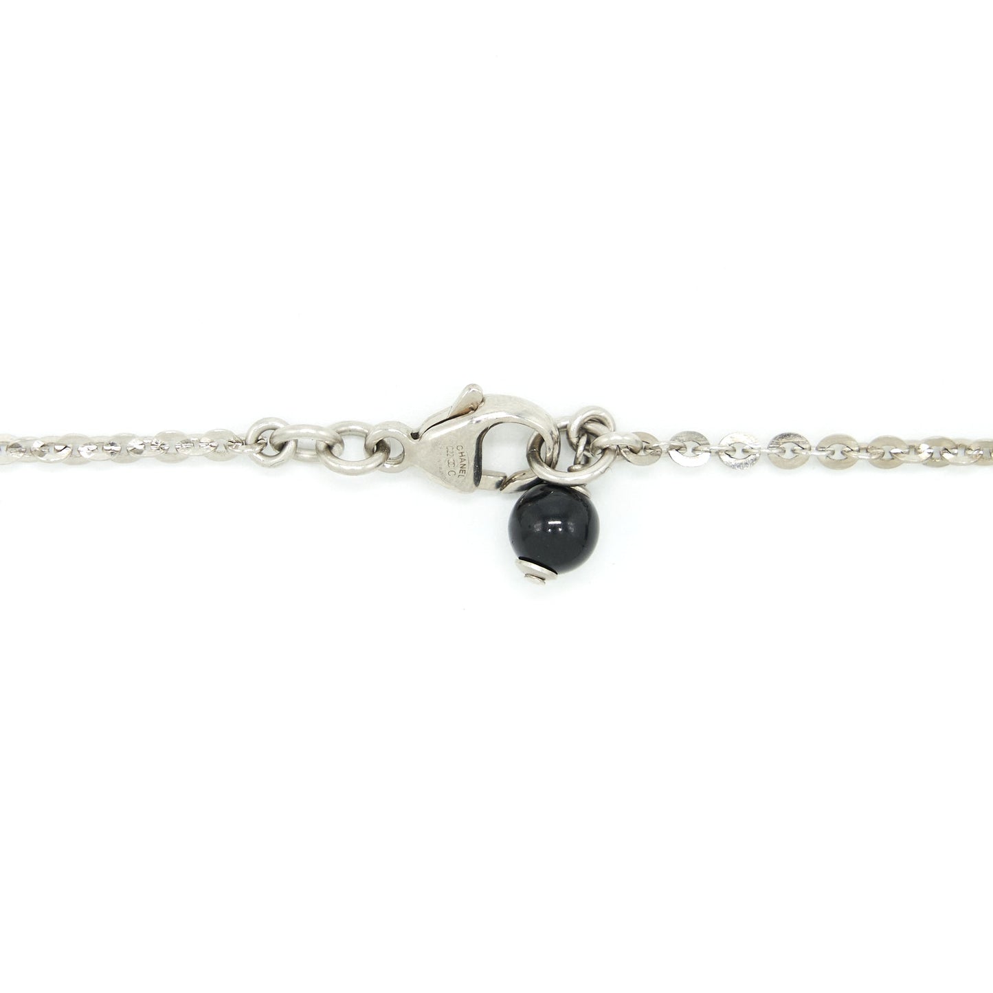 Chanel CC Logo Crystal Necklace Silver Tone