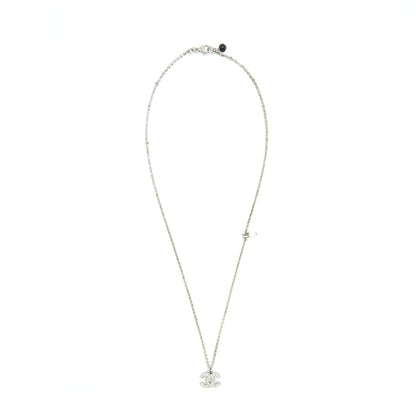 Chanel CC Logo Crystal Necklace Silver Tone