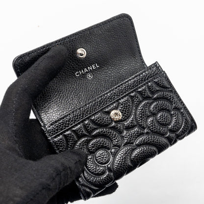 Chanel Camellia Embossed Card Holder Caviar Black
