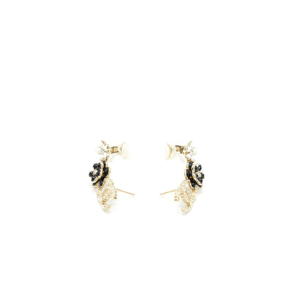 Chanel Crystal CC With Black And White Flowers Earrings L