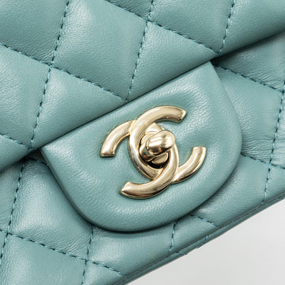 Chanel classic mini square flap bag lambskin green L (microchip)