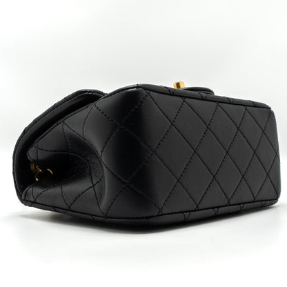 Chanel 23K pearl crush mini square flap bag lambskin black  (microchip)