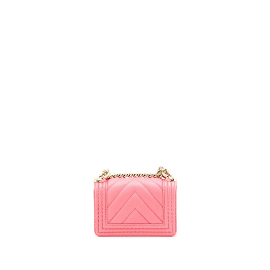 Chanel Super Mini Boy Bag Chevron Caviar Pink L (Microchip)