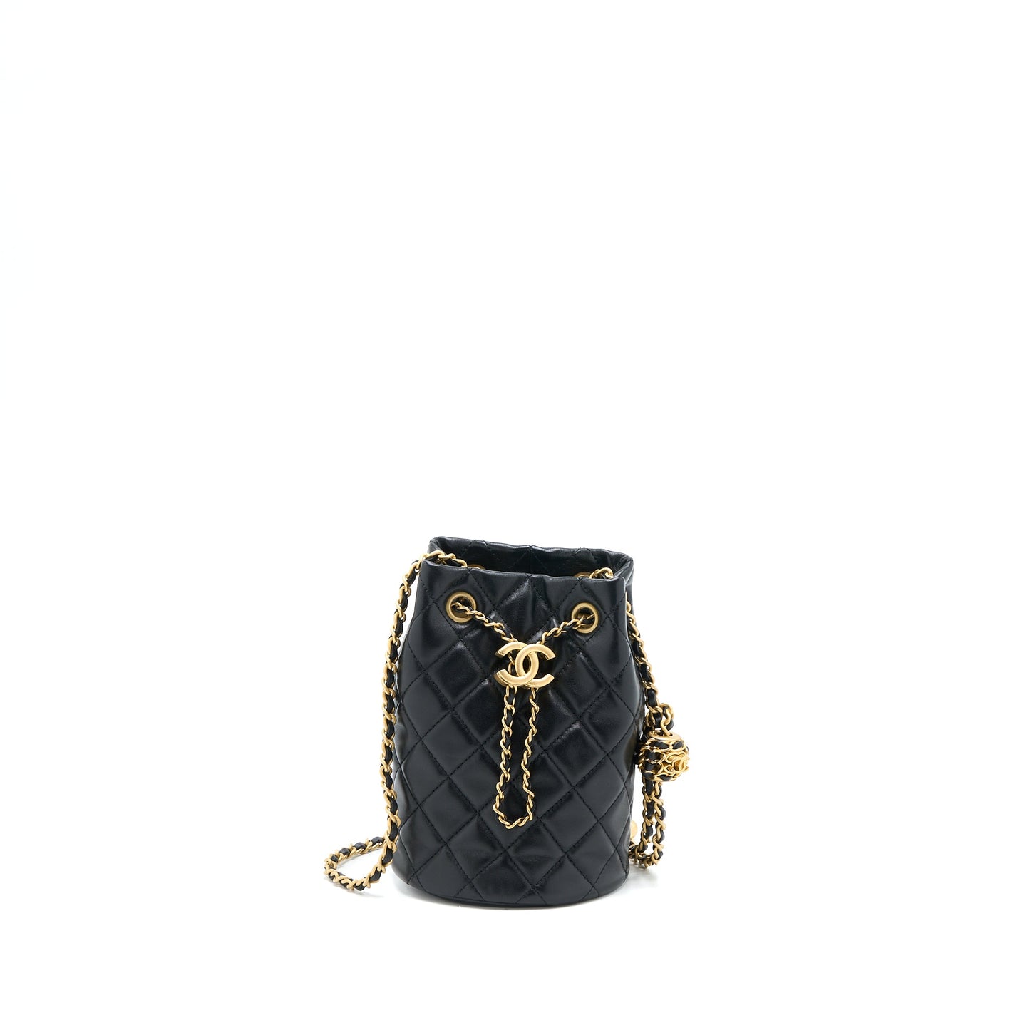 Chanel 22S Pearl Crush Bucket Bag Lambskin Black Brushed  (Microchip)