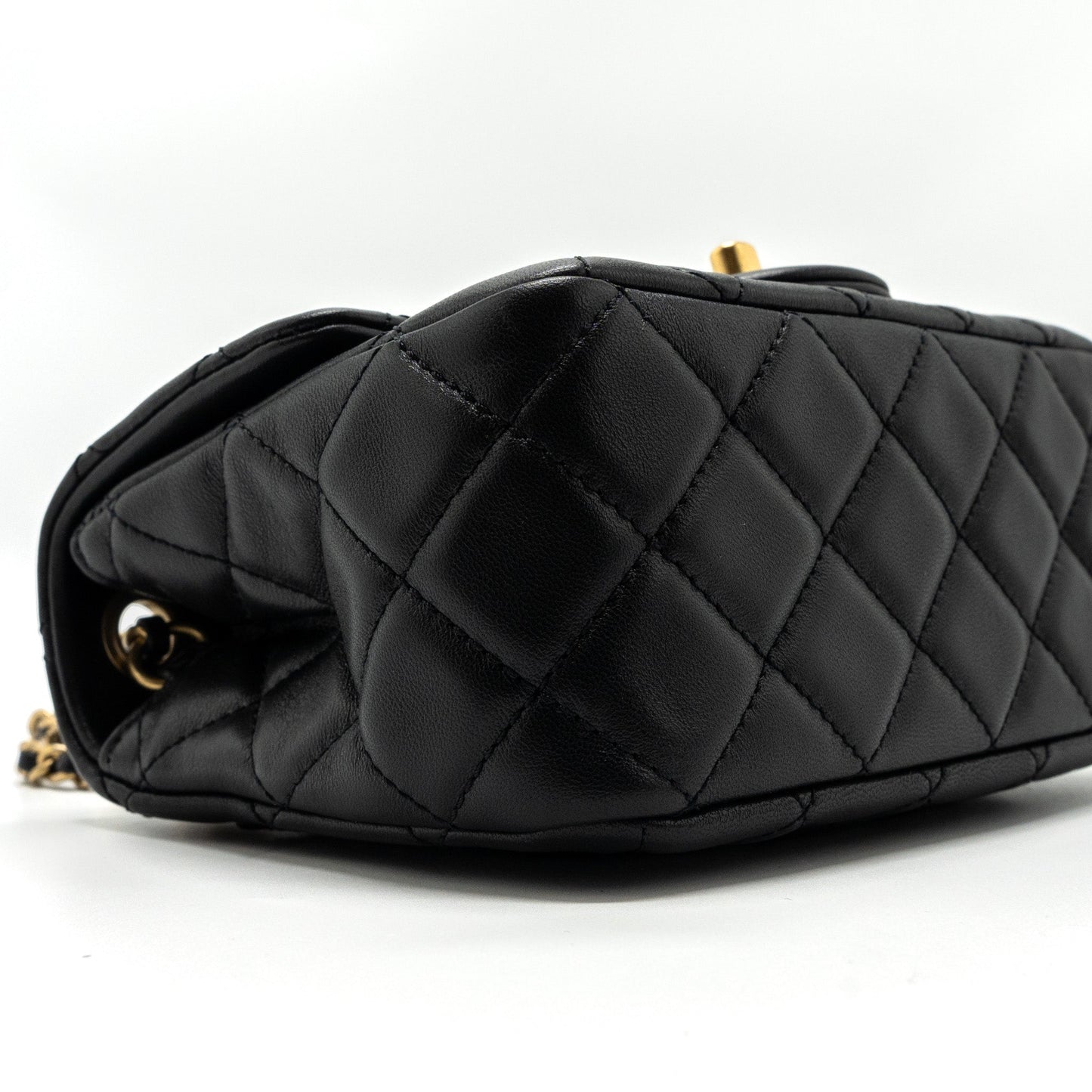 Chanel Pearl Crush Mini  Square Flap Bag Lambskin Black  (microchip)