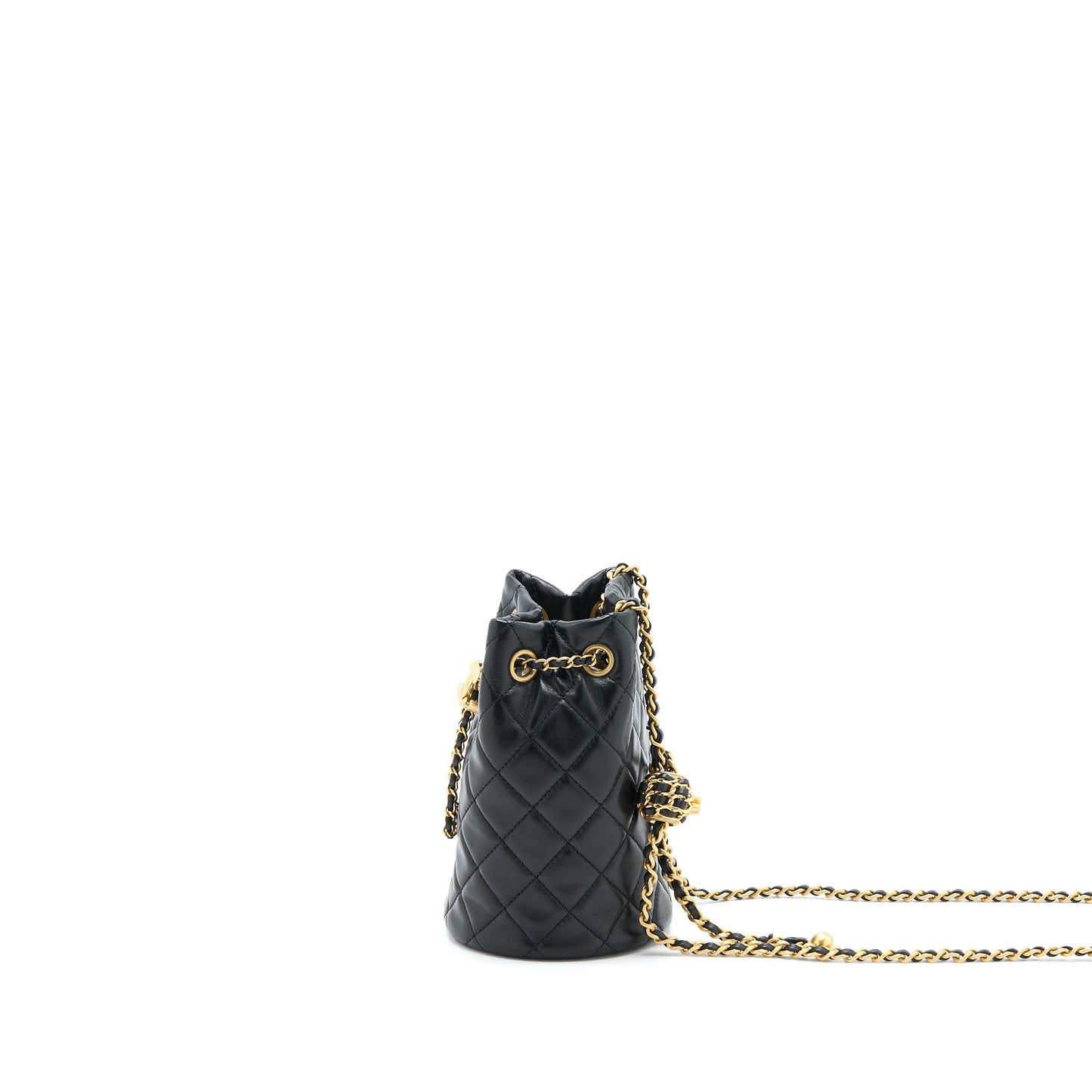 Chanel 22S Pearl Crush Bucket Bag Lambskin Black Brushed  (Microchip)