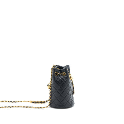 Chanel 22S Pearl Crush Bucket Bag Lambskin Black Brushed  (Microchip)