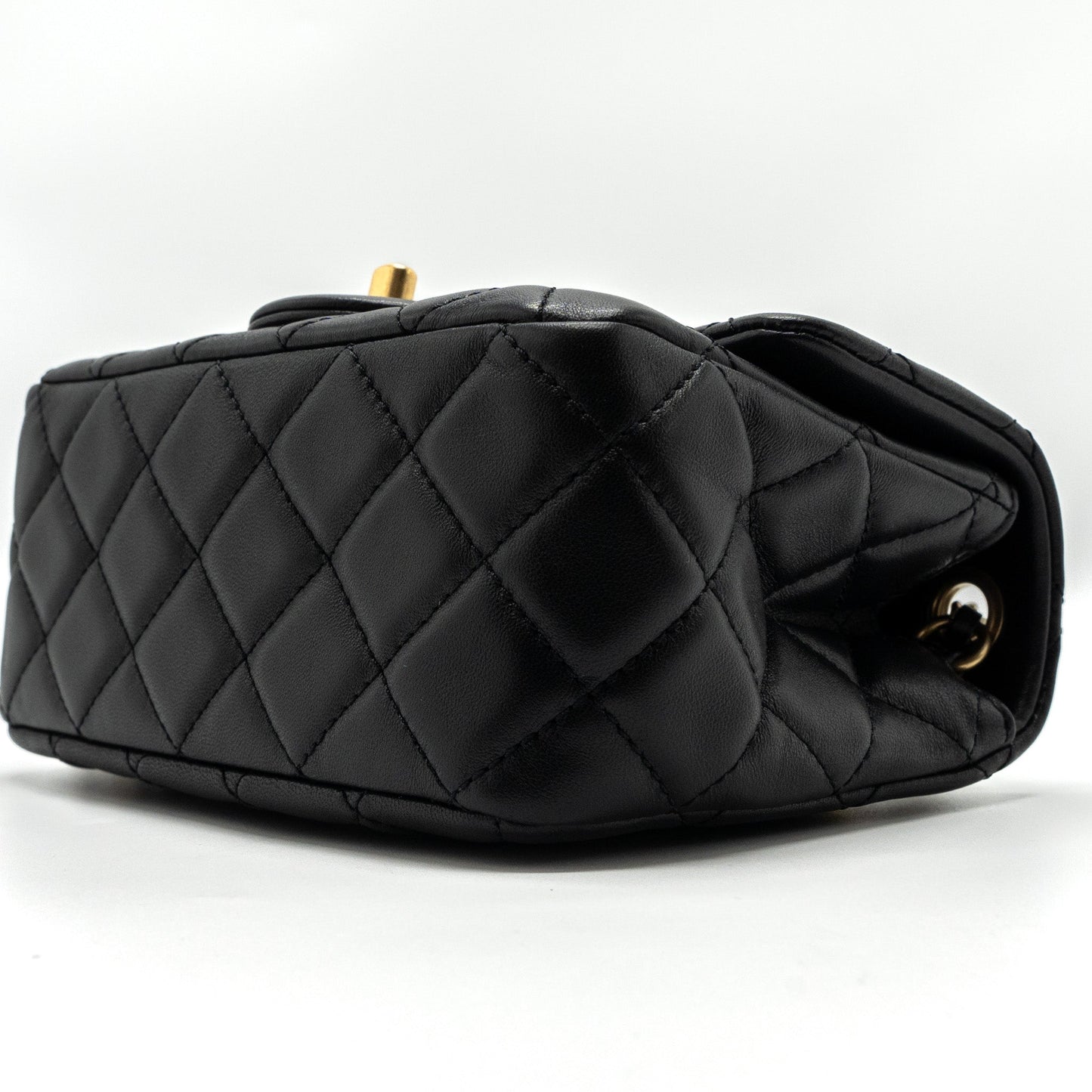 Chanel Pearl Crush Mini  Square Flap Bag Lambskin Black  (microchip)