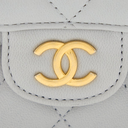 Chanel Mini Top Handle Flap Bag Lambskin Light Grey Brushed