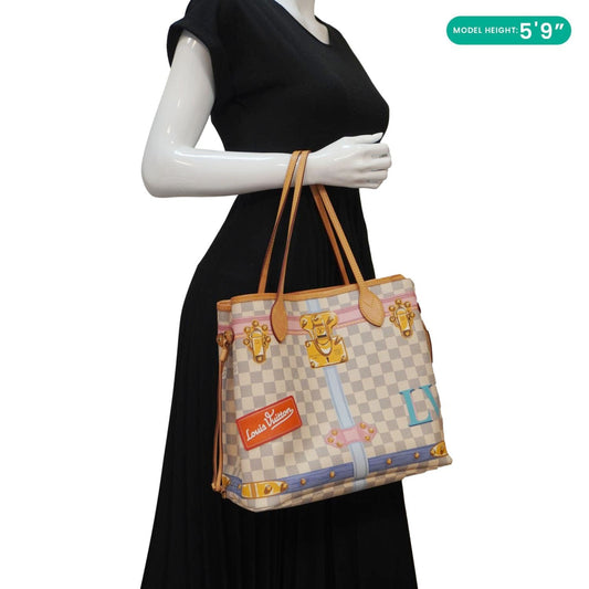 LOUIS VUITTON Neverfull Summer Trunk Damier Azur Shoulder Bag White