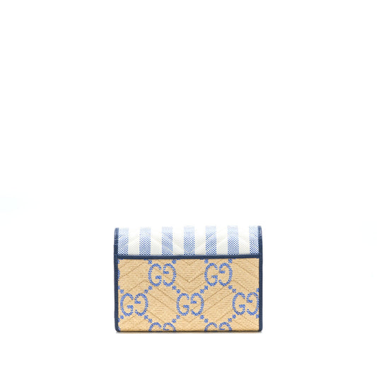 Gucci GG Marmont Flap Bag Matelasse Raffia Blue/Multicolour Brushed