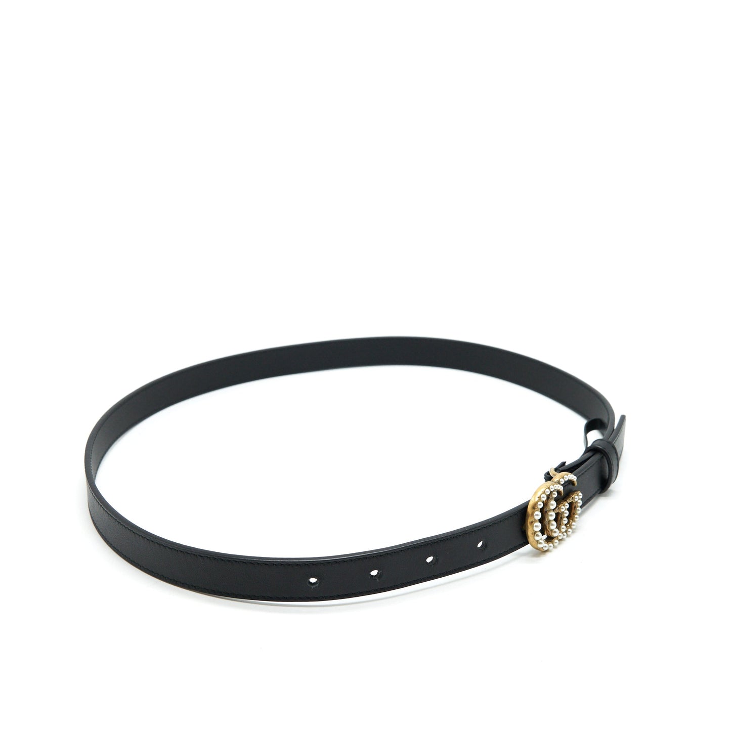 GUCCI Size 80 Leather Belt With Pearl Double G