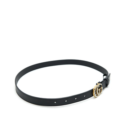 GUCCI Size 80 Leather Belt With Pearl Double G