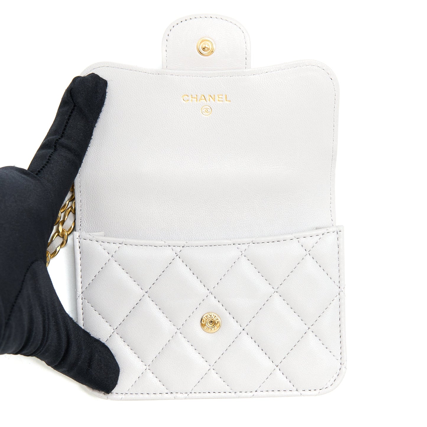 Chanel Mini Top Handle Flap Bag Lambskin Light Grey Brushed