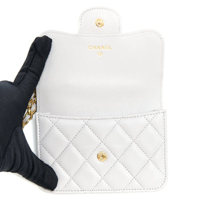 Chanel Mini Top Handle Flap Bag Lambskin Light Grey Brushed