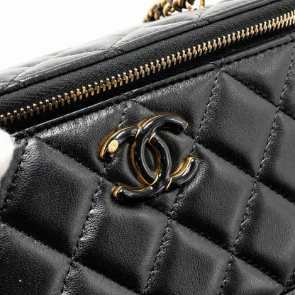 Chanel 24a Long Vanity Case With CC Logo Adjustable Chain Lambskin Black (microchip)