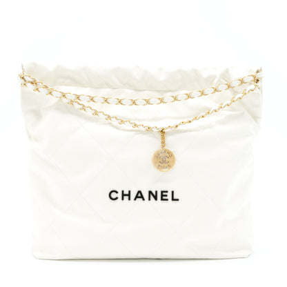 Chanel Medium 22 Bag Shiny Calfskin White