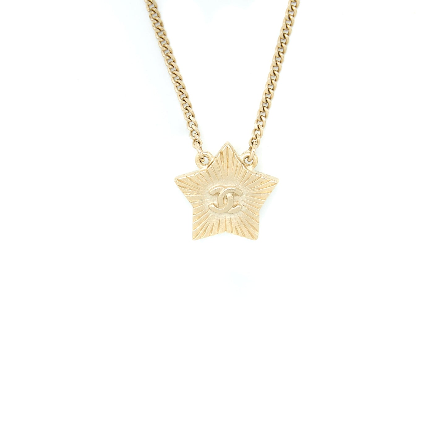 Chanel CC Logo Star Necklace White Light Gold Tone