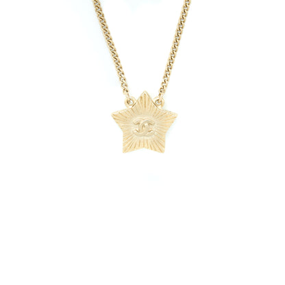 Chanel CC Logo Star Necklace White Light Gold Tone
