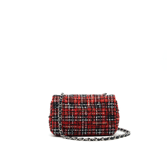CHANEL SMALL RECTANGULAR RED BLACK TWEED IN