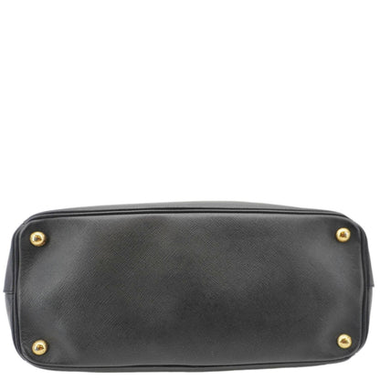 PRADA Galleria Double Zip Saffiano Leather Top Handle Tote Bag Black