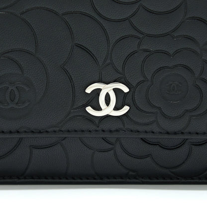 Chanel Camellia Wallet On Chain Lambskin Black