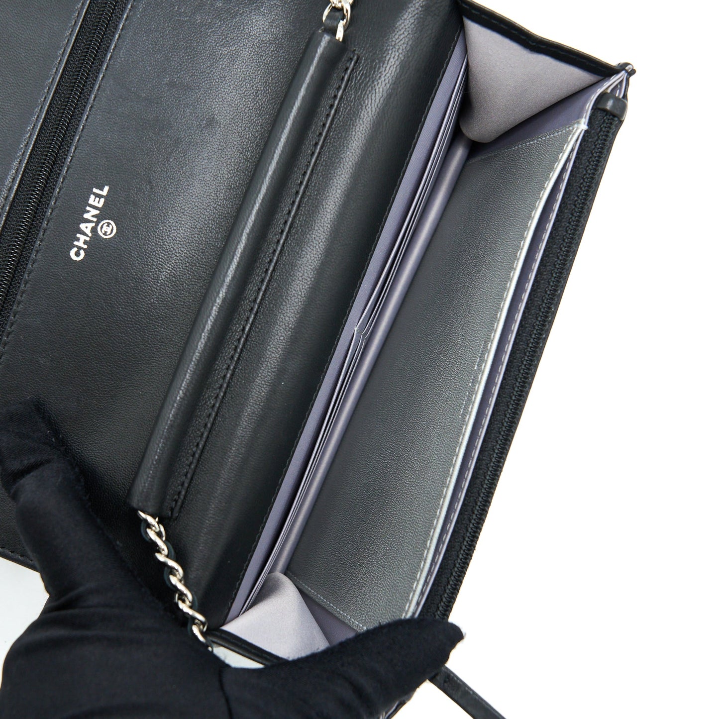 Chanel Camellia Wallet On Chain Lambskin Black