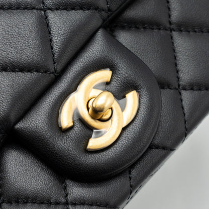 Chanel 23K pearl crush mini square flap bag lambskin black  (microchip)