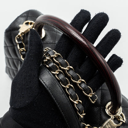 Chanel Medium Coco Handle Flap Bag Lizard Embossed Handle Caviar Black L