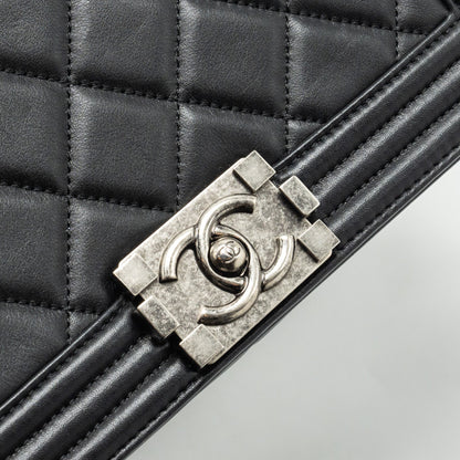 Chanel Medium Boy Bag Calfskin Black Ruthenium Hardware