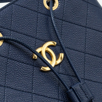 Chanel Top Handle Drawstring Bucket Bag Caviar Navy