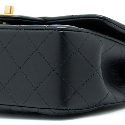 Chanel 21K Top Handle Mini Rectangular Flap Bag Lambskin Black Brushed (Microchip)