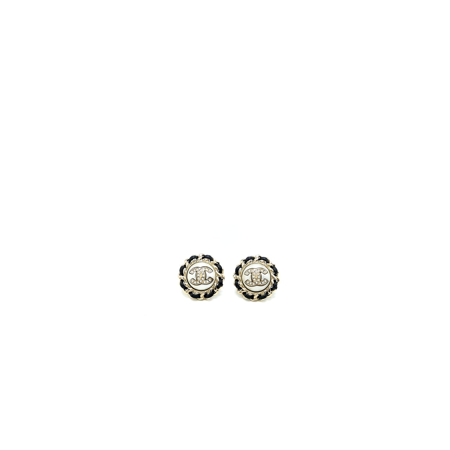 Chanel Round CC Leather/ Crystal Earrings L