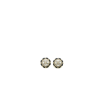 Chanel Round CC Leather/ Crystal Earrings L