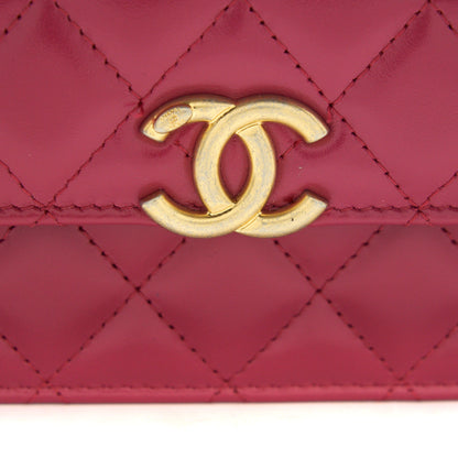 Chanel 21A Gold crush mini flap bag with chain calfskin raspberry pink