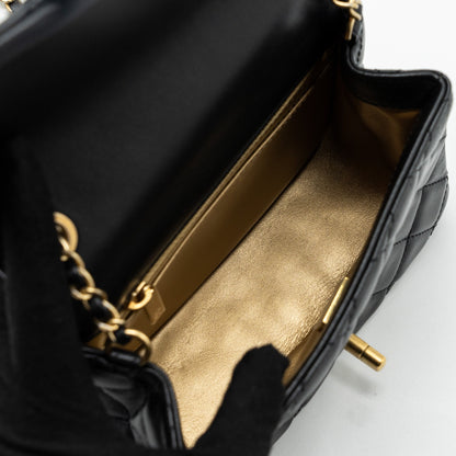 Chanel Pearl Crush Mini  Square Flap Bag Lambskin Black  (microchip)