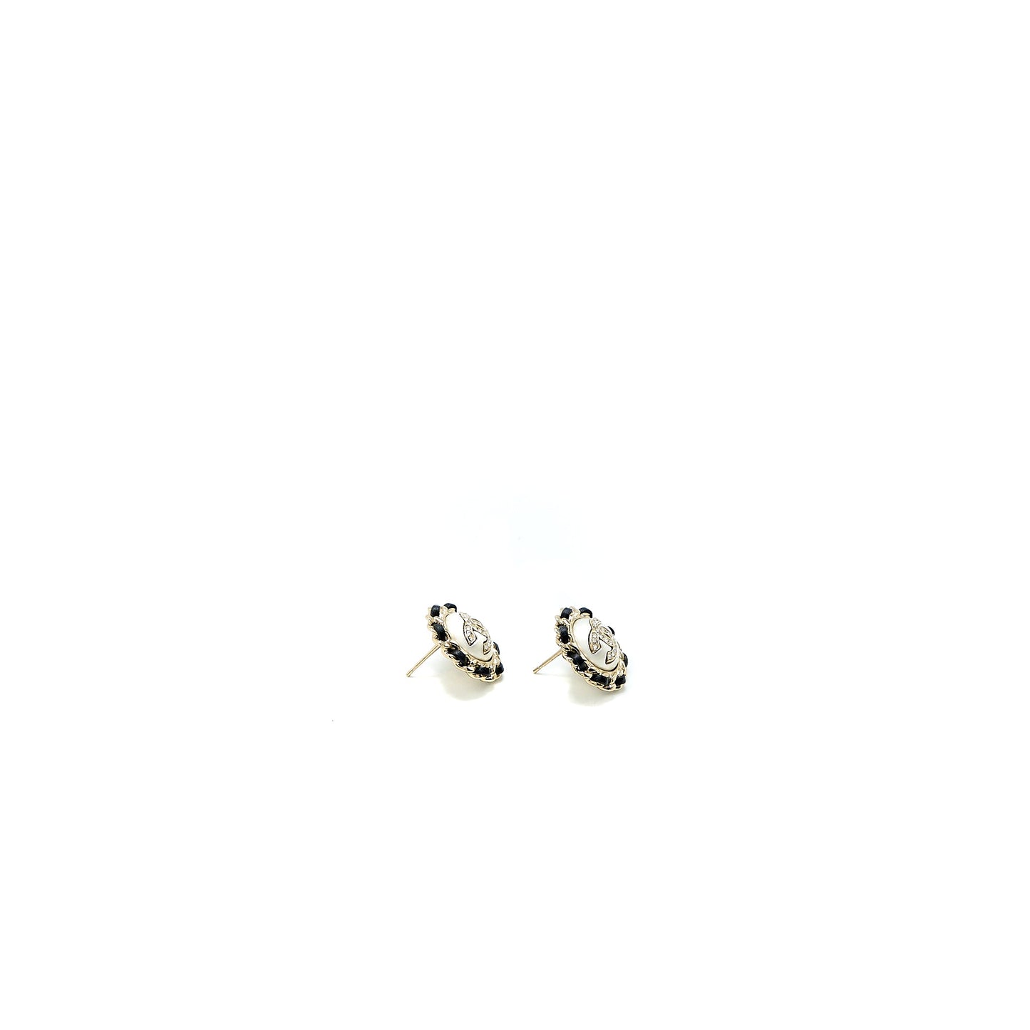 Chanel Round CC Leather/ Crystal Earrings L