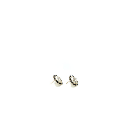 Chanel Round CC Leather/ Crystal Earrings L